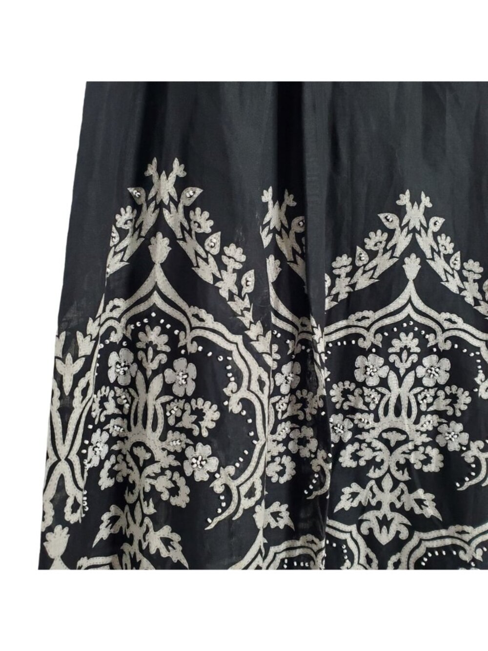 Loft NWT Size 12 Skirt Cotton Pleated A-line Beaded Pom Pom Hem Lined Midi Black - Picture 4 of 13